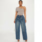 Two-tone wide-leg jeans.