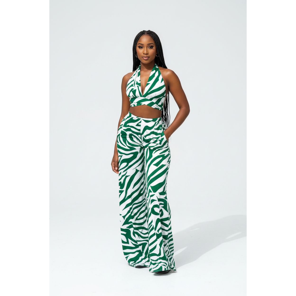 Sexy Summer Loose Women's Zebra Stripe Wide-Leg 2pcs set