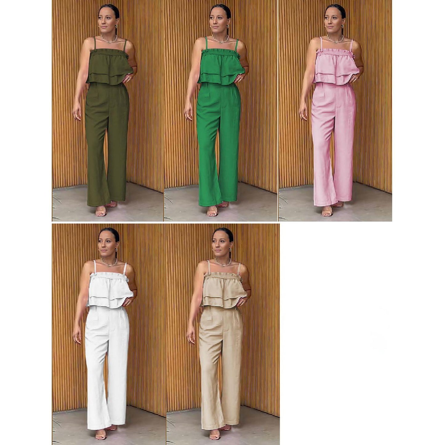 Frill Trim Cami and Wide Leg Pants Set