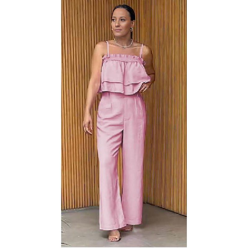 Frill Trim Cami and Wide Leg Pants Set