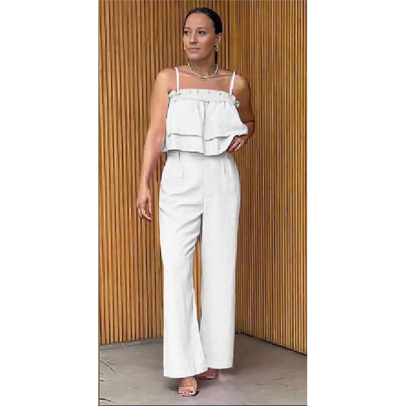 Frill Trim Cami and Wide Leg Pants Set