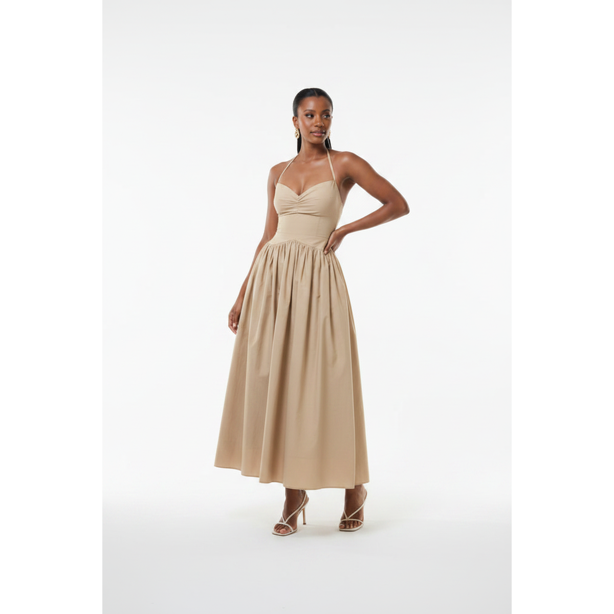 Spaghetti strap Lace Up Midi Dress.