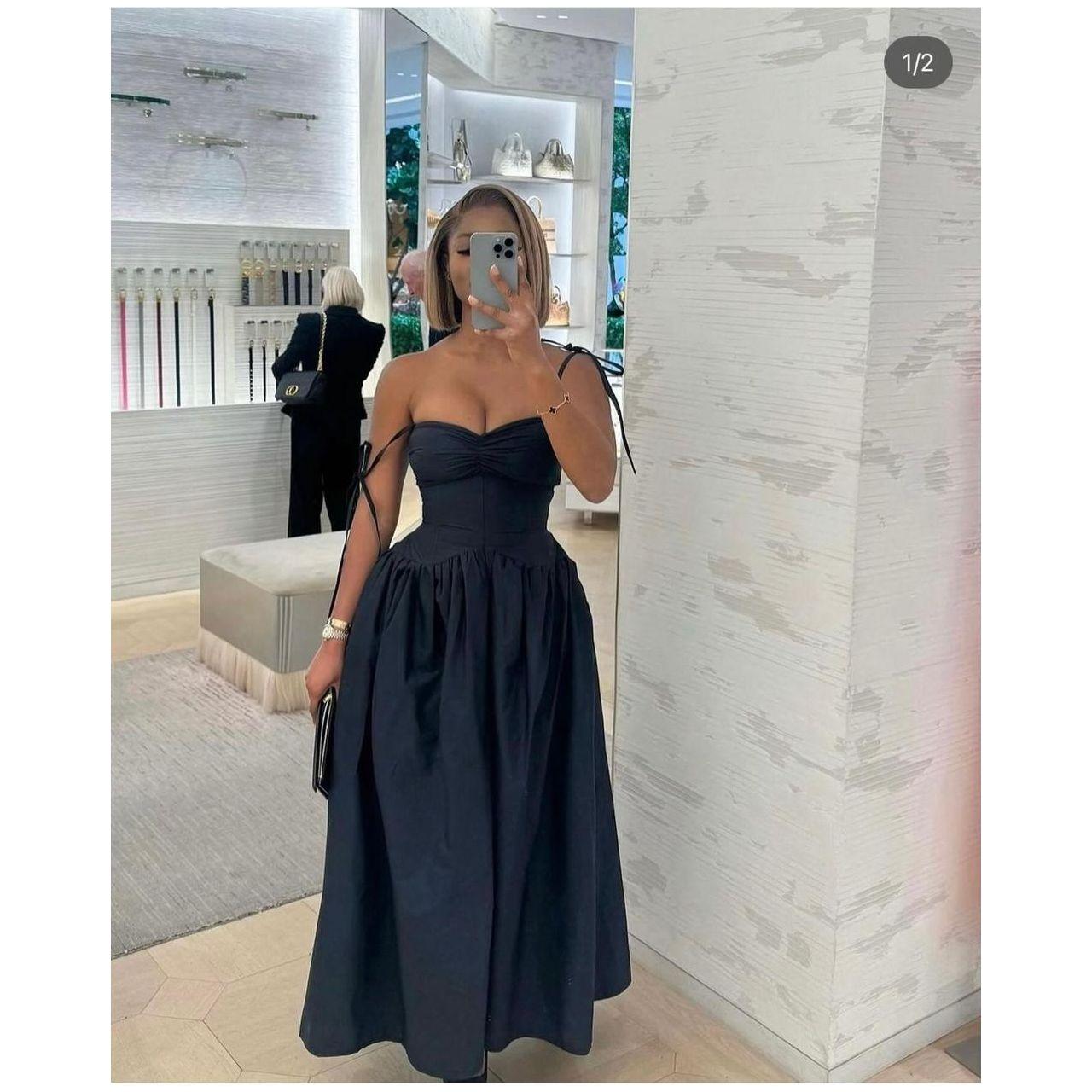 Spaghetti strap Lace Up Midi Dress.