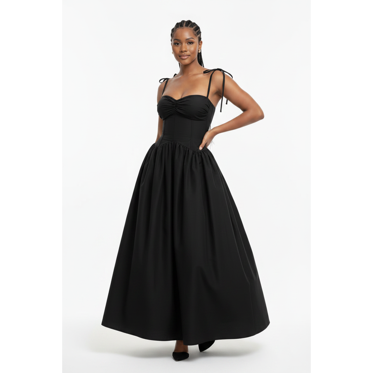 Spaghetti strap Lace Up Midi Dress.