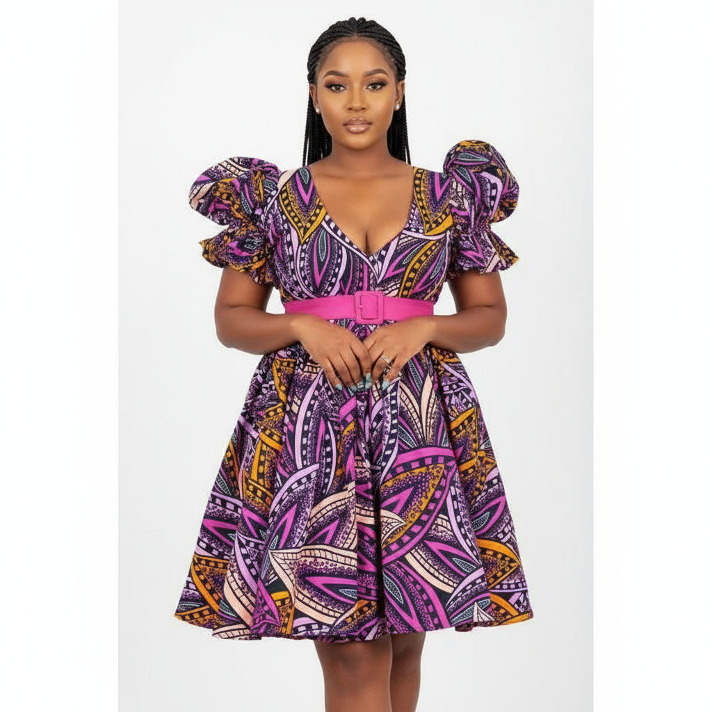 African Print Flare Midi Dress.