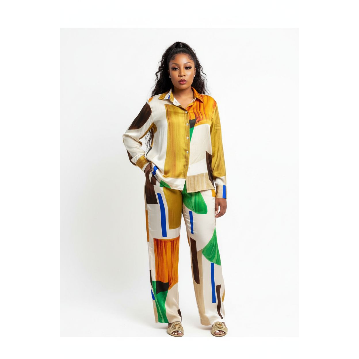 Floral Print Shirt and Pants Set.