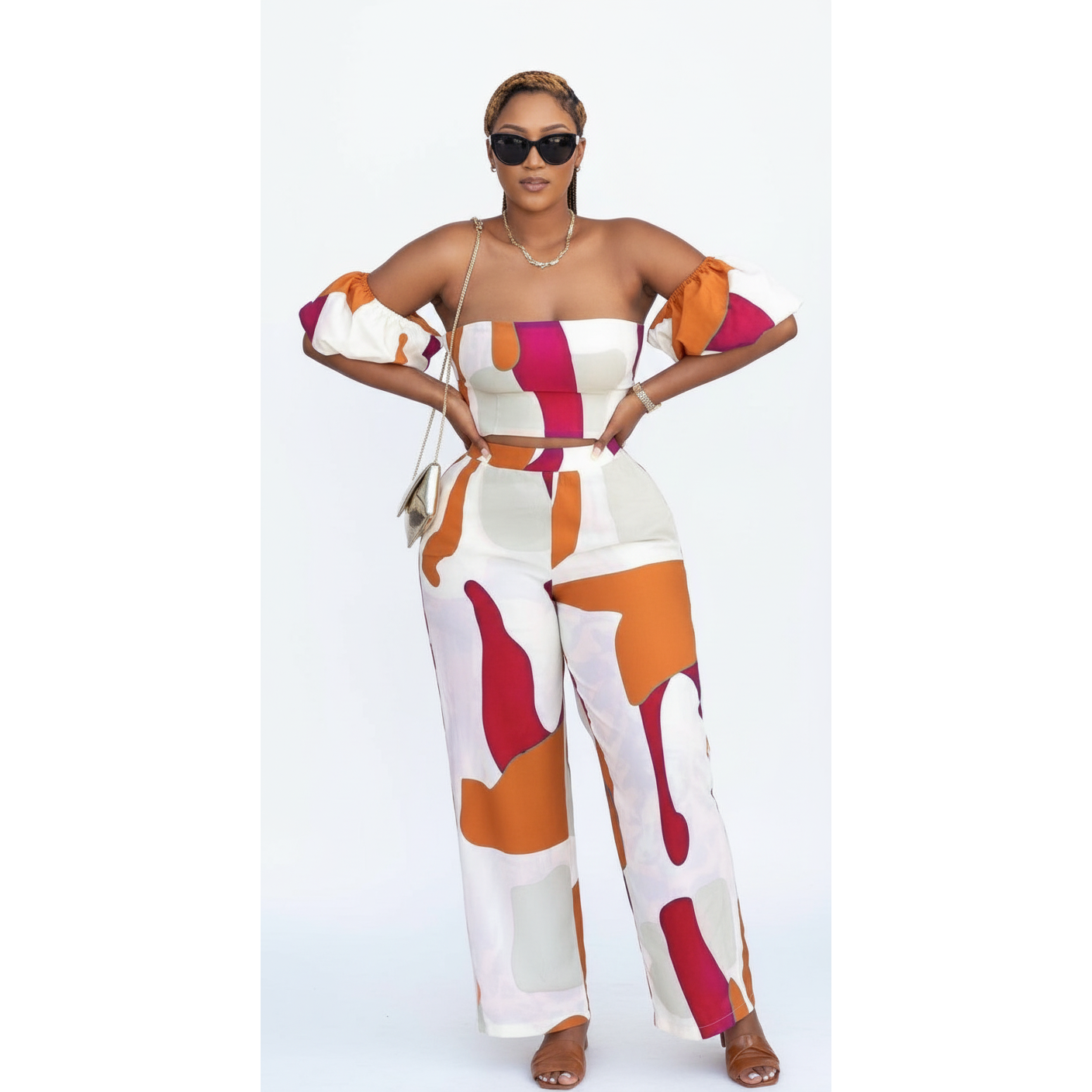 Shoulderless Top and Sexy Vintage Trouser Set.