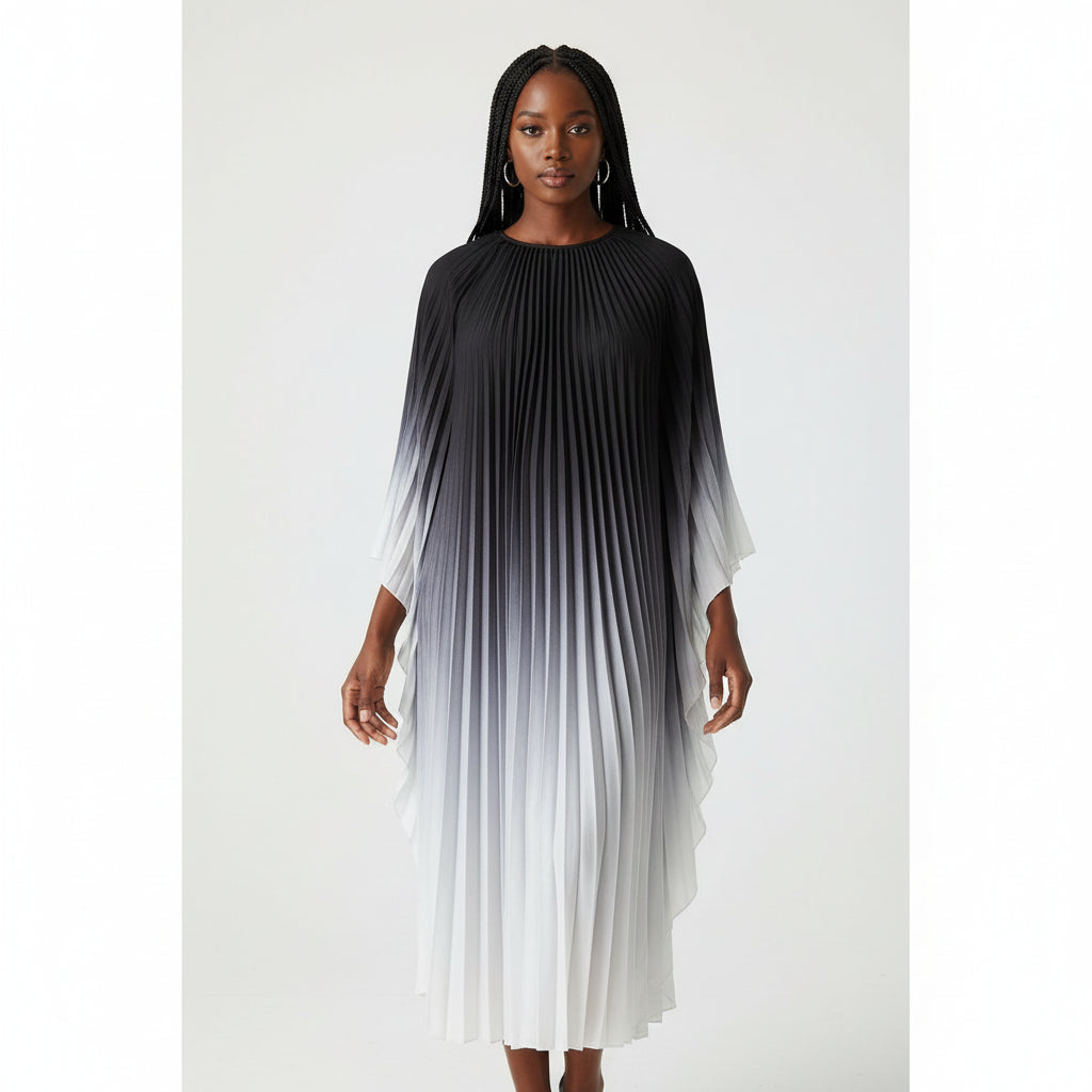 Plus Size High-End Elegant Ombre Pleated Maxi Dress