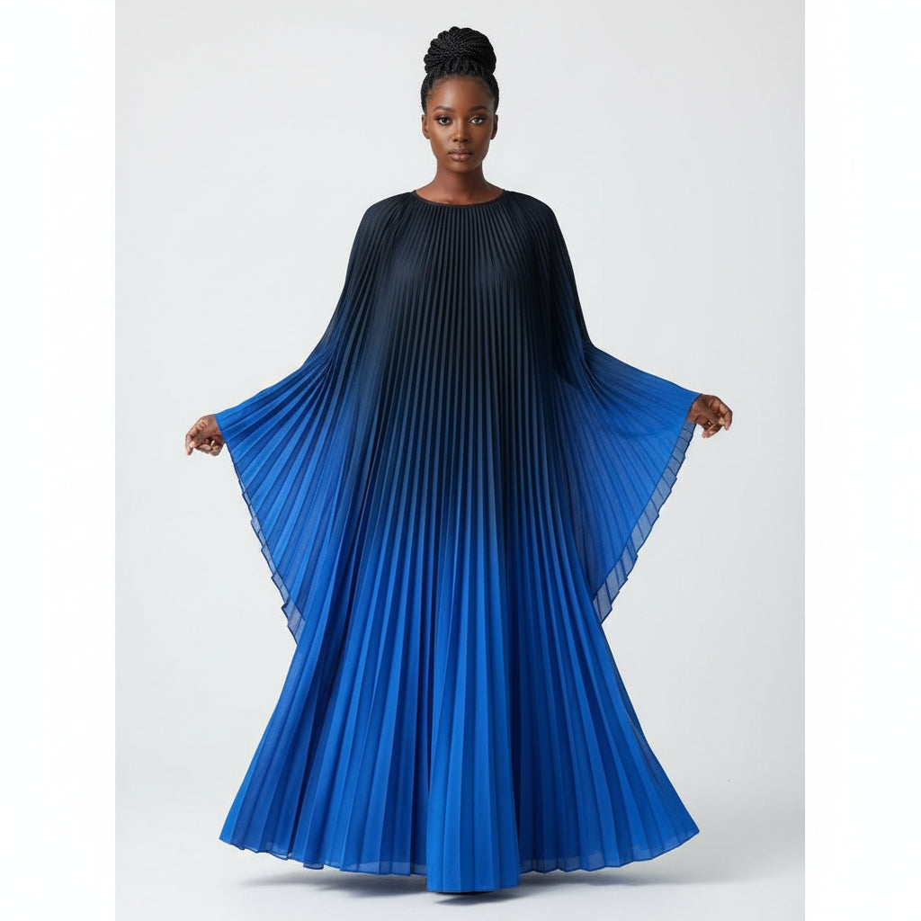 Plus Size High-End Elegant Ombre Pleated Maxi Dress