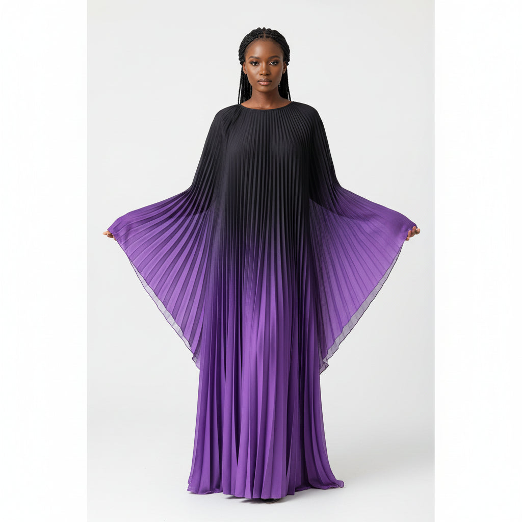 Plus Size High-End Elegant Ombre Pleated Maxi Dress