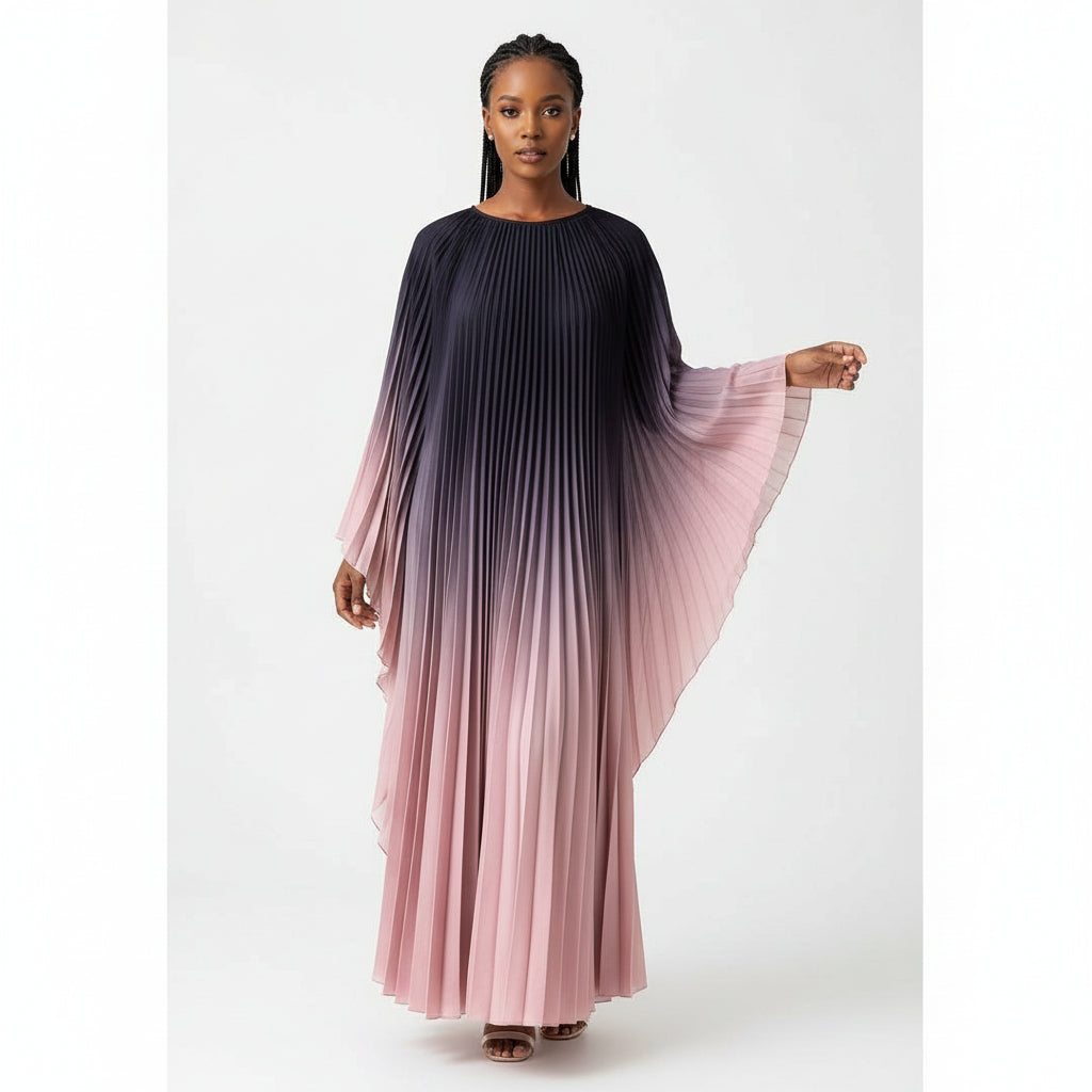 Plus Size High-End Elegant Ombre Pleated Maxi Dress