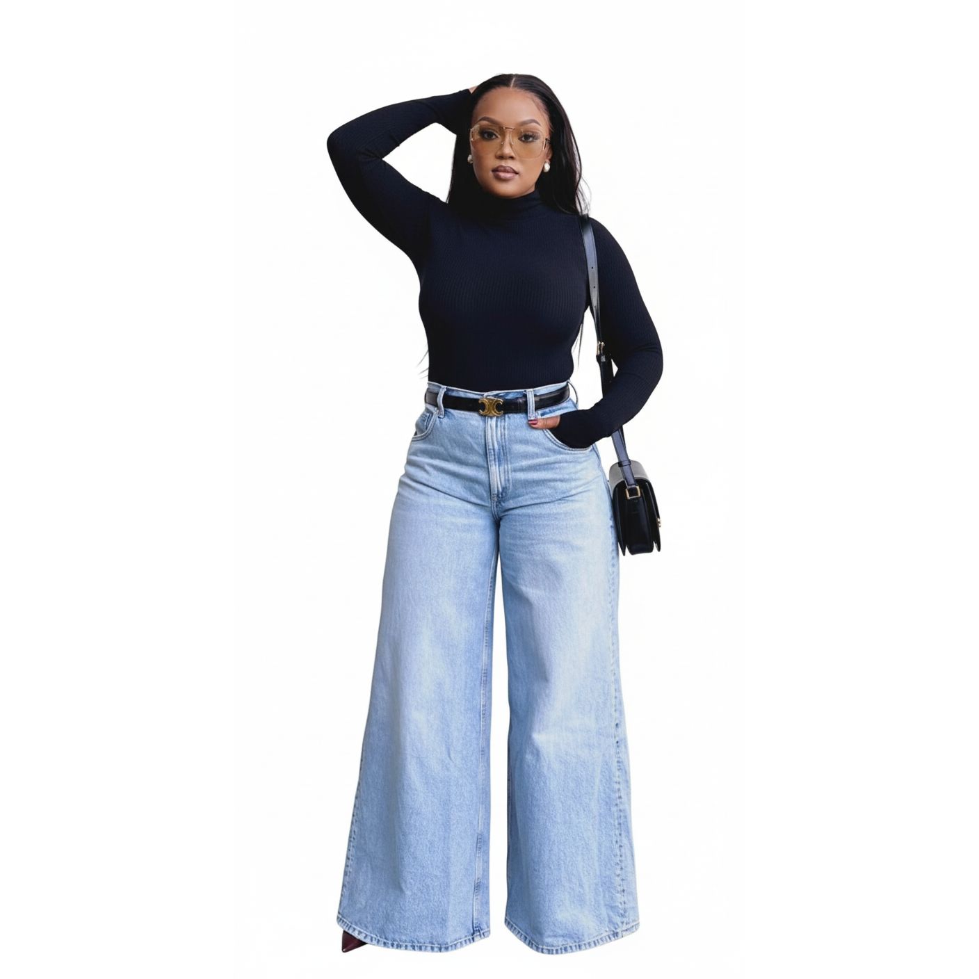 Plus size Wide leg low rise jeans.