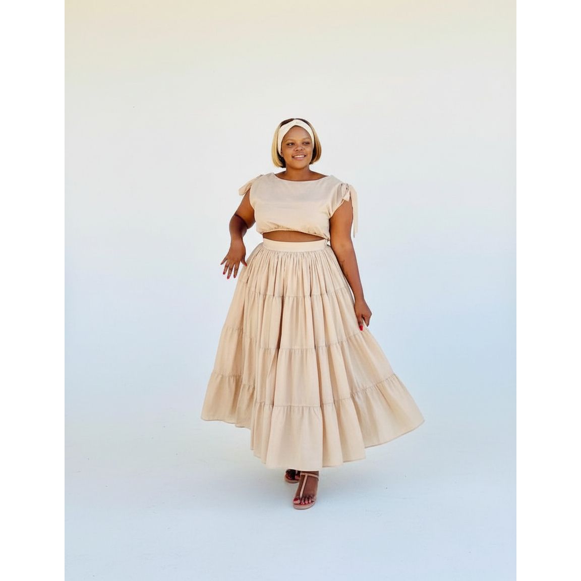 High Waisted Pleated Skirt and Crop Top Set