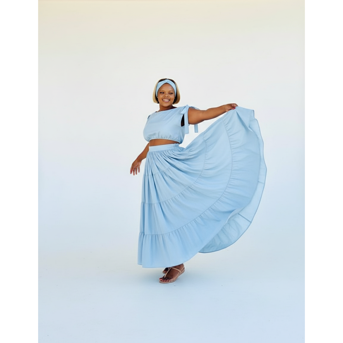 High Waisted Pleated Skirt and Crop Top Set