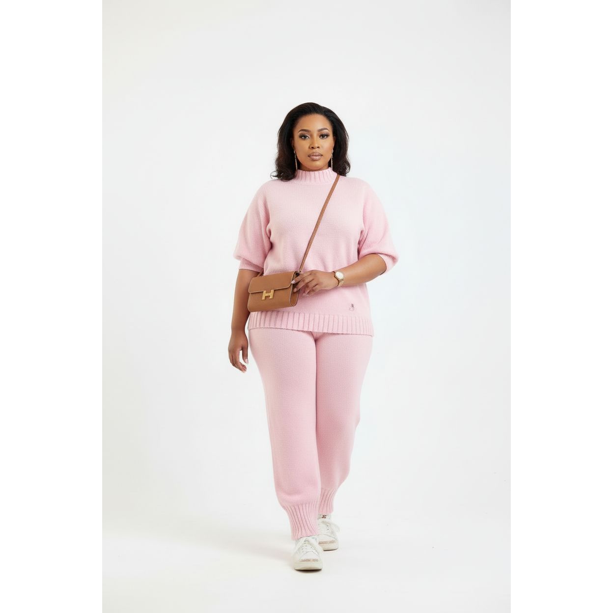 Knitted 3Quarter Sleeve Top Plus Pant Set.