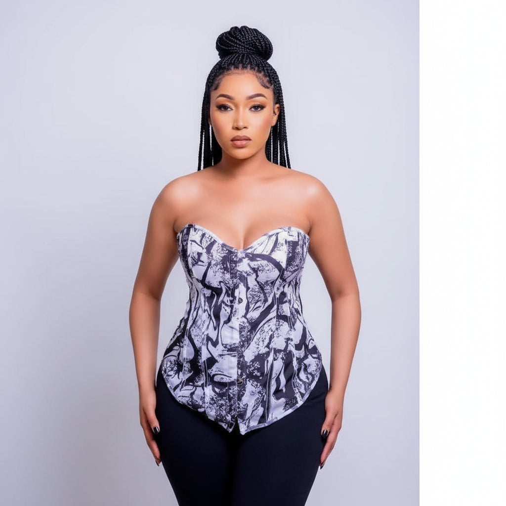 Printed Lace Up Corset Top.