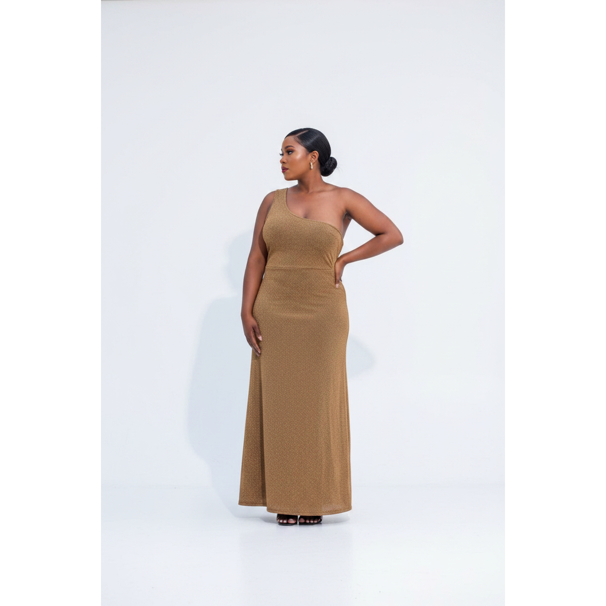 Golden Glow One-Shoulder Cut-Out Maxi Dress