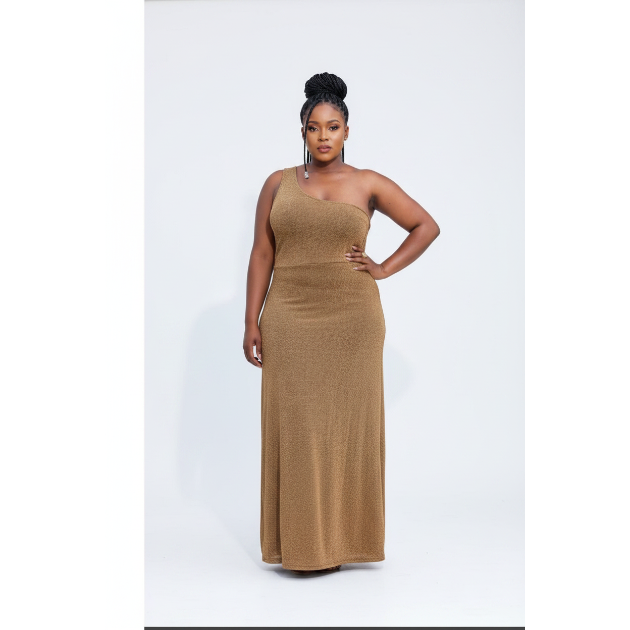 Golden Glow One-Shoulder Cut-Out Maxi Dress