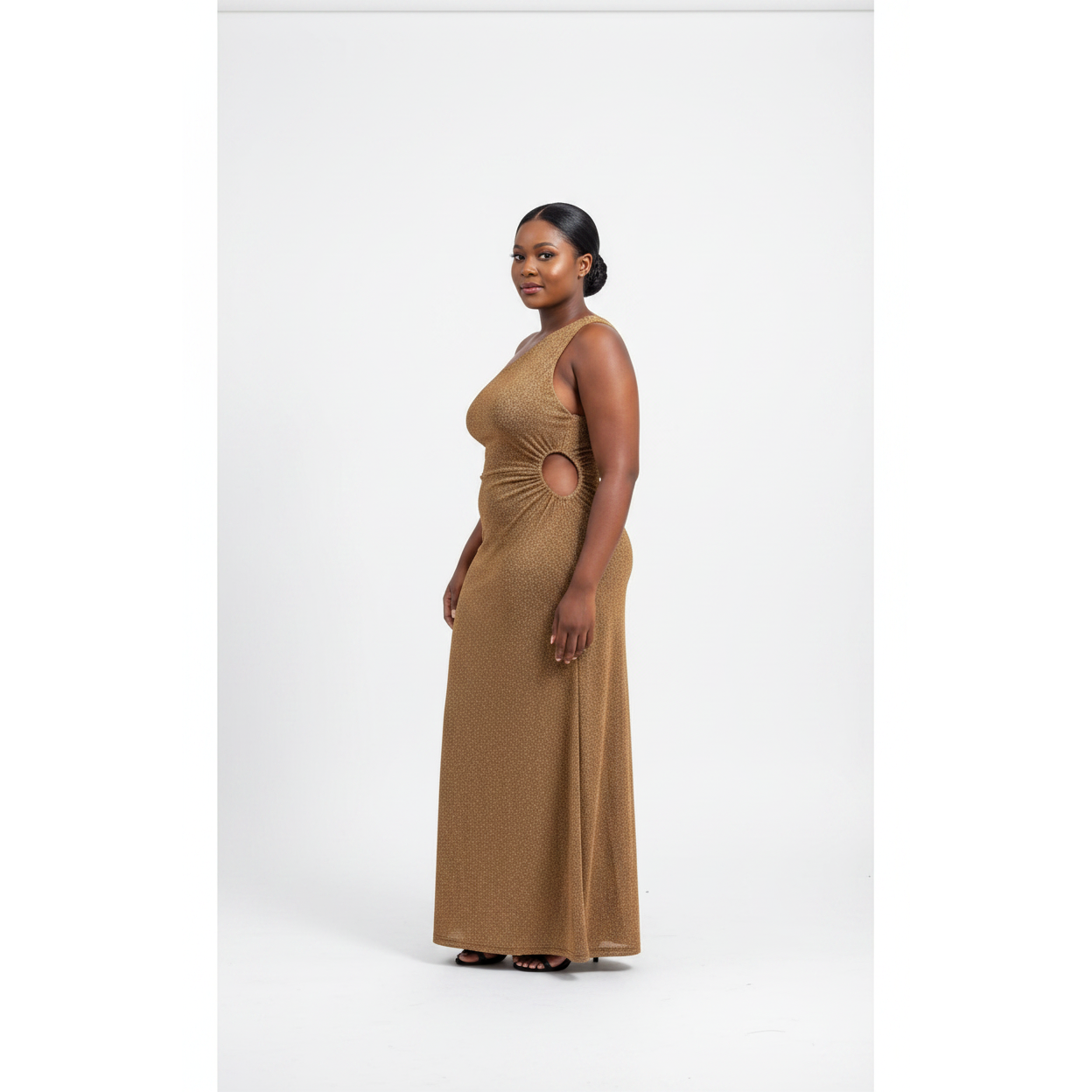 Golden Glow One-Shoulder Cut-Out Maxi Dress