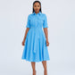 Short Sleeve Front Buttoned Midi Dress.