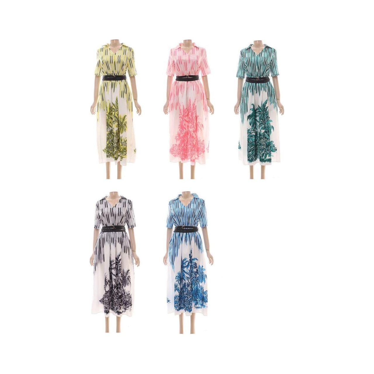 V-Neck Striped Floral Print Summer Dress.