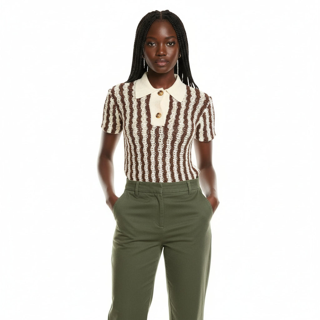 Classic Striped Knitted Polo Shirt.