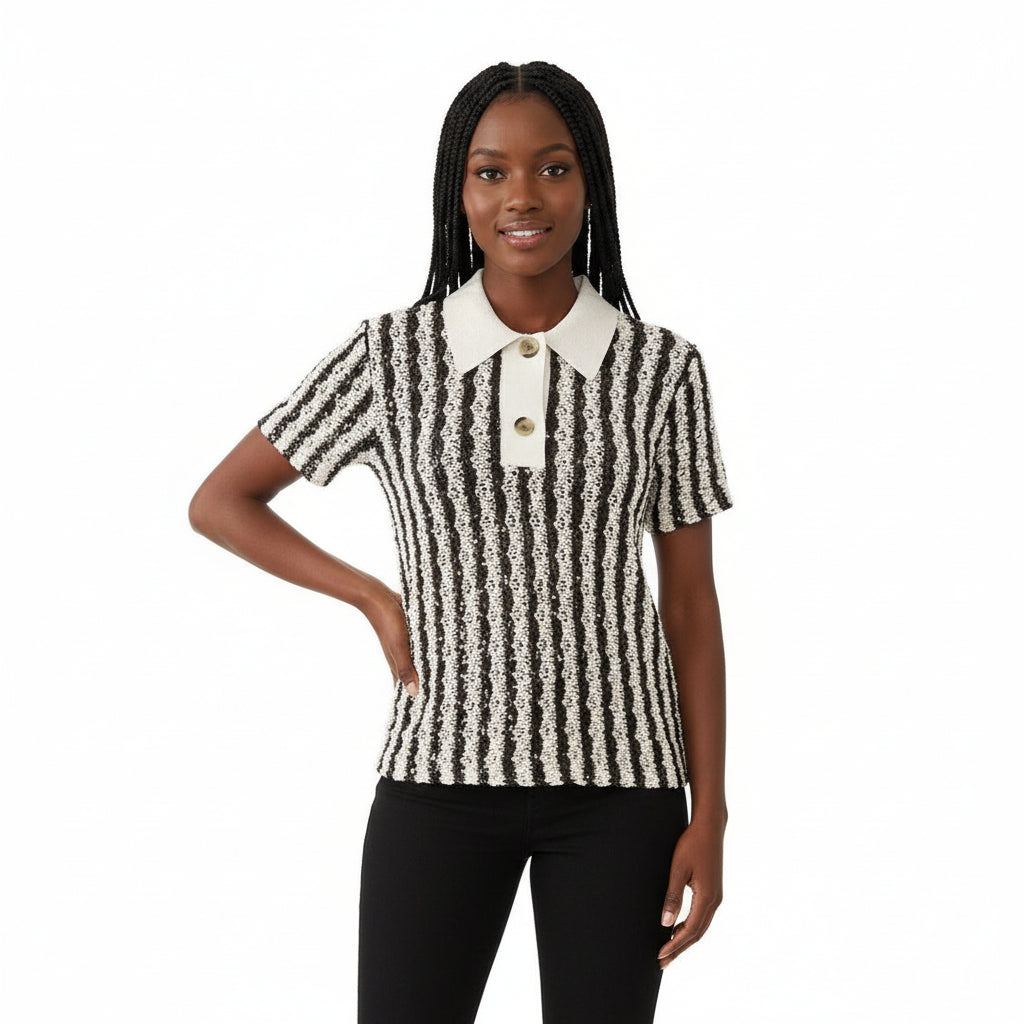 Classic Striped Knitted Polo Shirt.