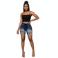 Elastic Waist Ripped Denim Shorts