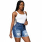 Elastic Waist Ripped Denim Shorts