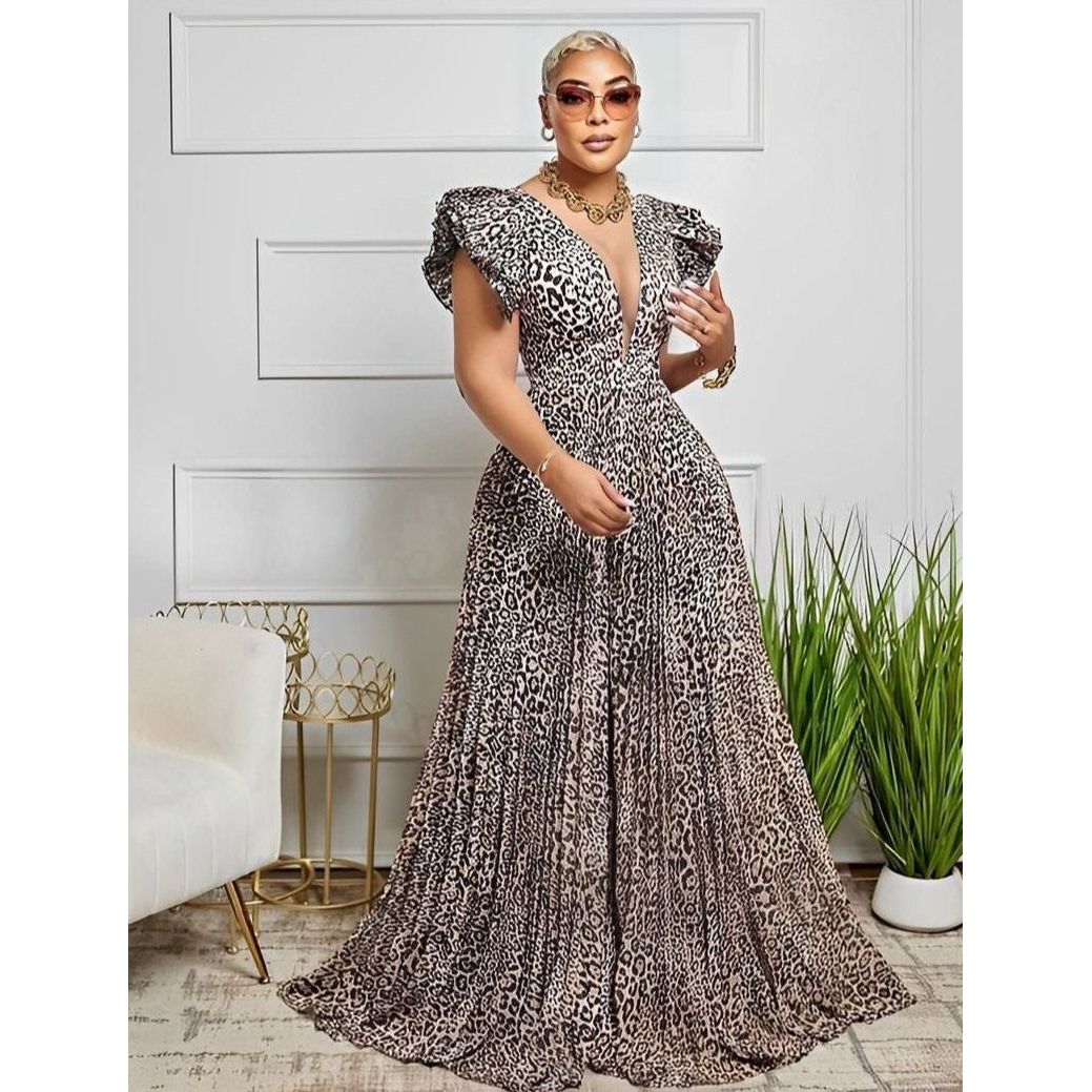 Striped V-Neck Button Detailed Jumpsuit