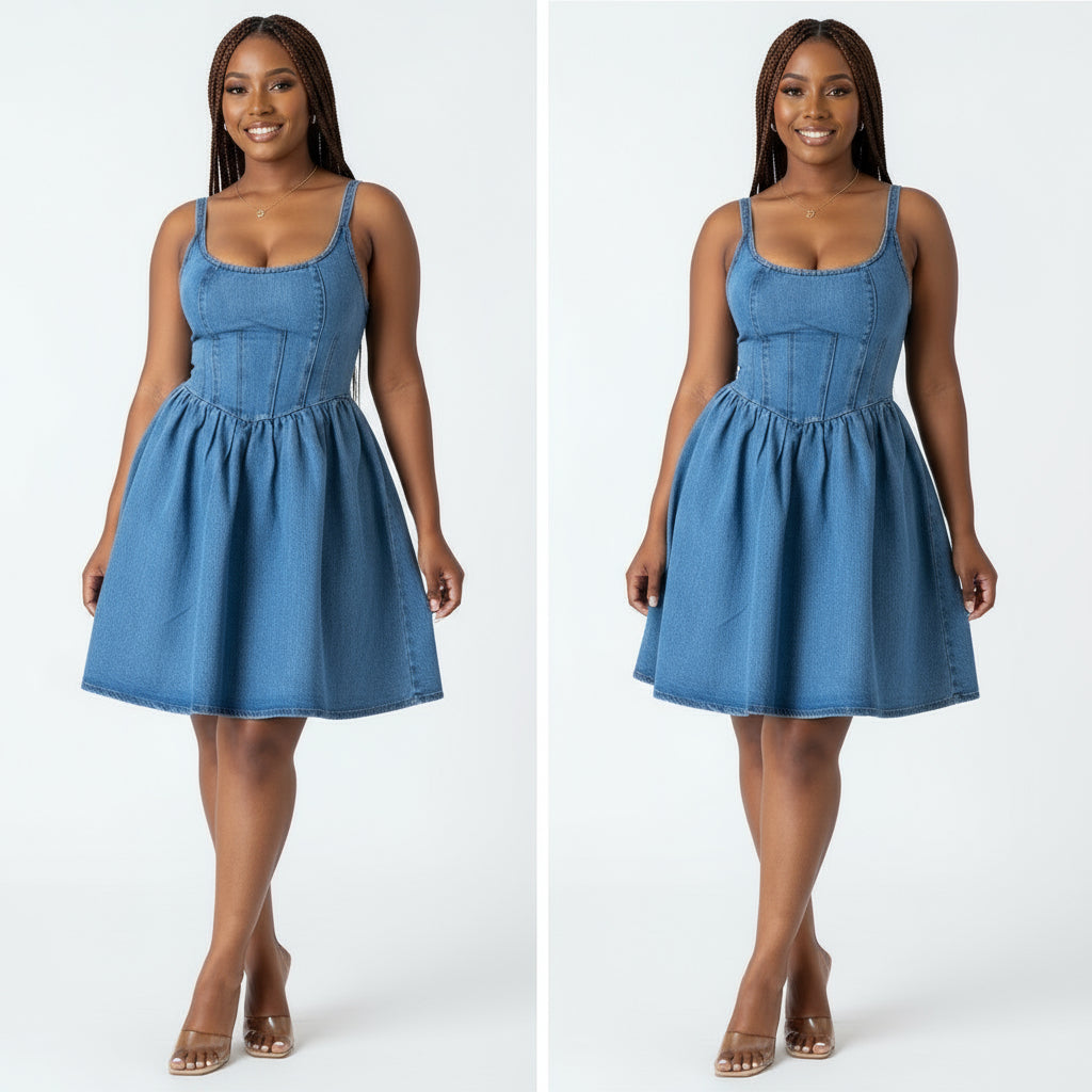 Denim Corset Skater Mini Dress.