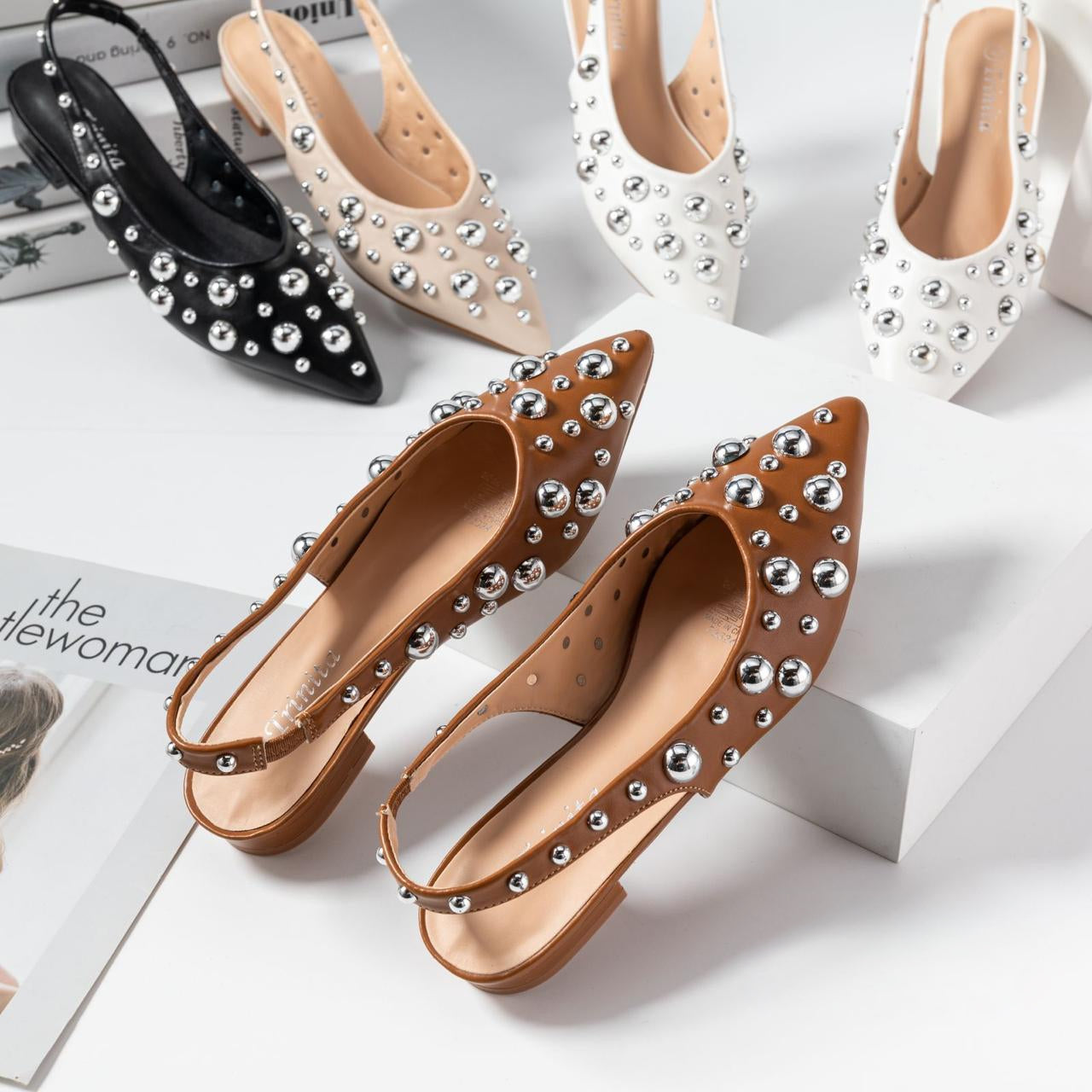 Studded slingback shoes