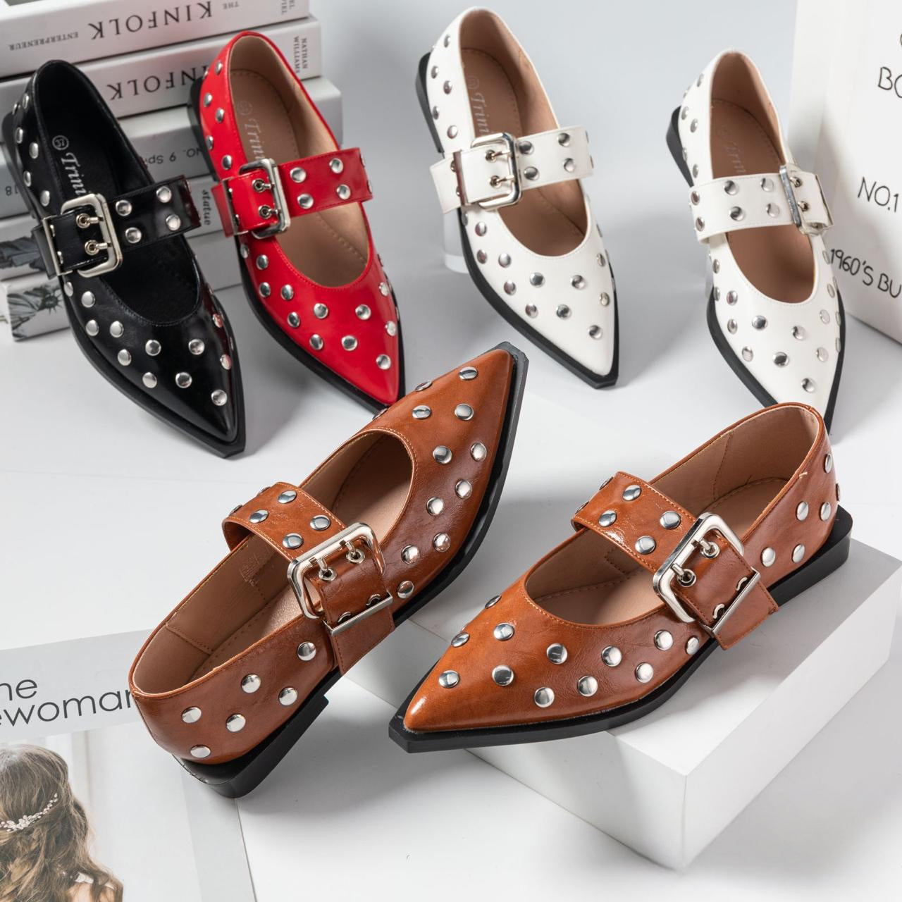 Metal Hardware Buckled Pointy Slingback Shoe.