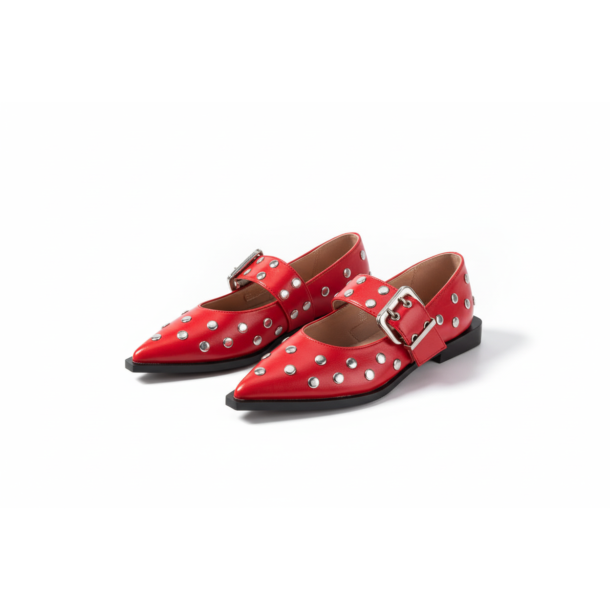 Metal Hardware Buckled Pointy Slingback Shoe.