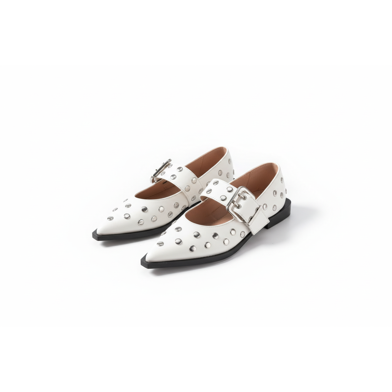 Metal Hardware Buckled Pointy Slingback Shoe.