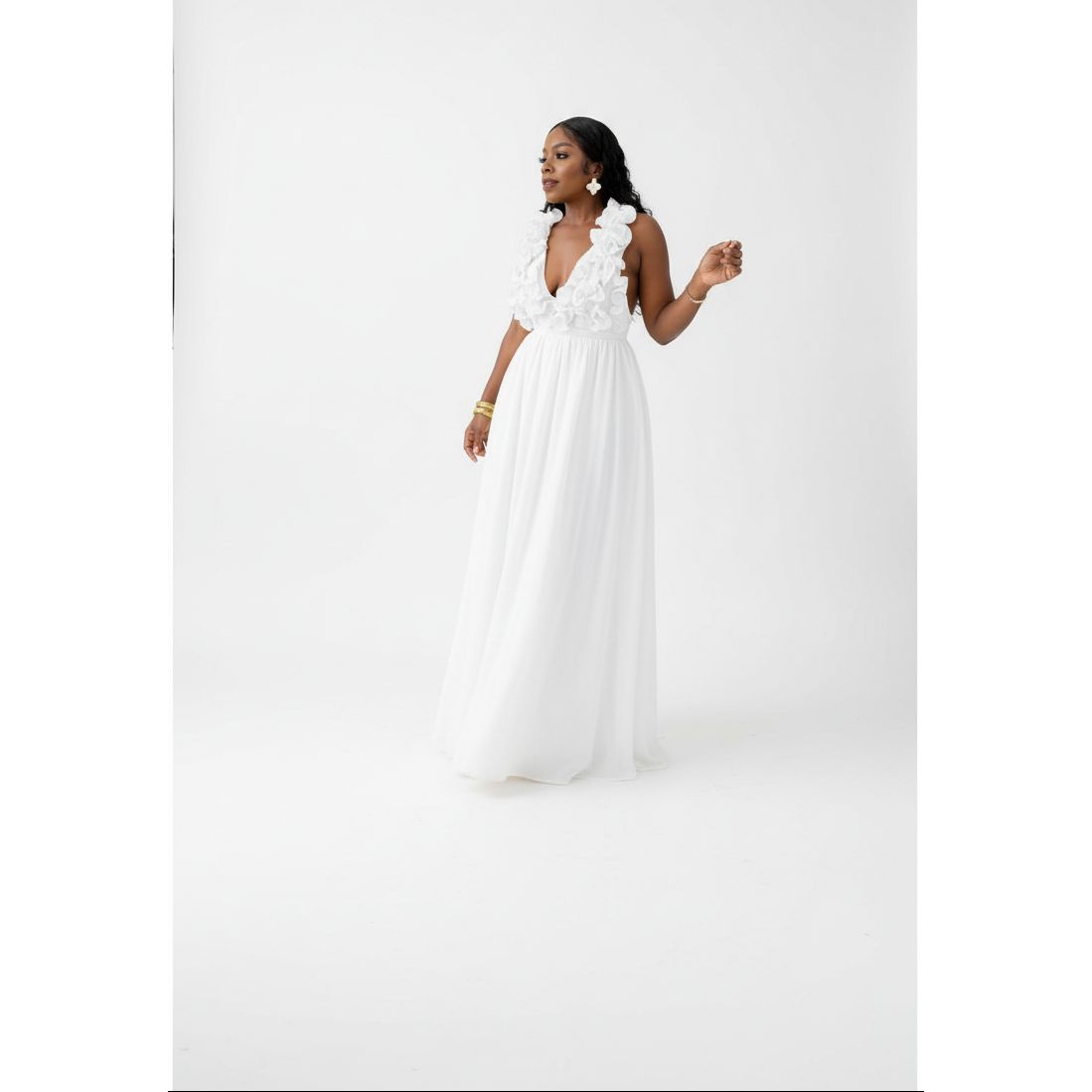 A-line 3D Flower Feather Tulle Strap Prom Dress