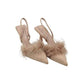 Fluffy Pointed Toe Slingback Pyramid Heel.