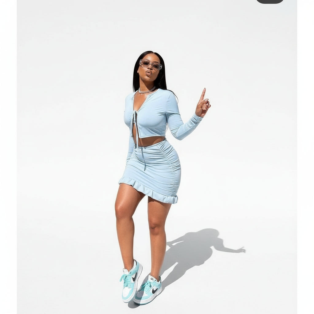 Two Way Ribbed Top and Mini Skirt Sets