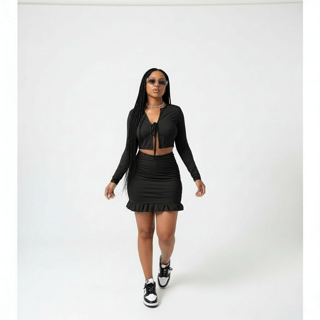 Two Way Ribbed Top and Mini Skirt Sets