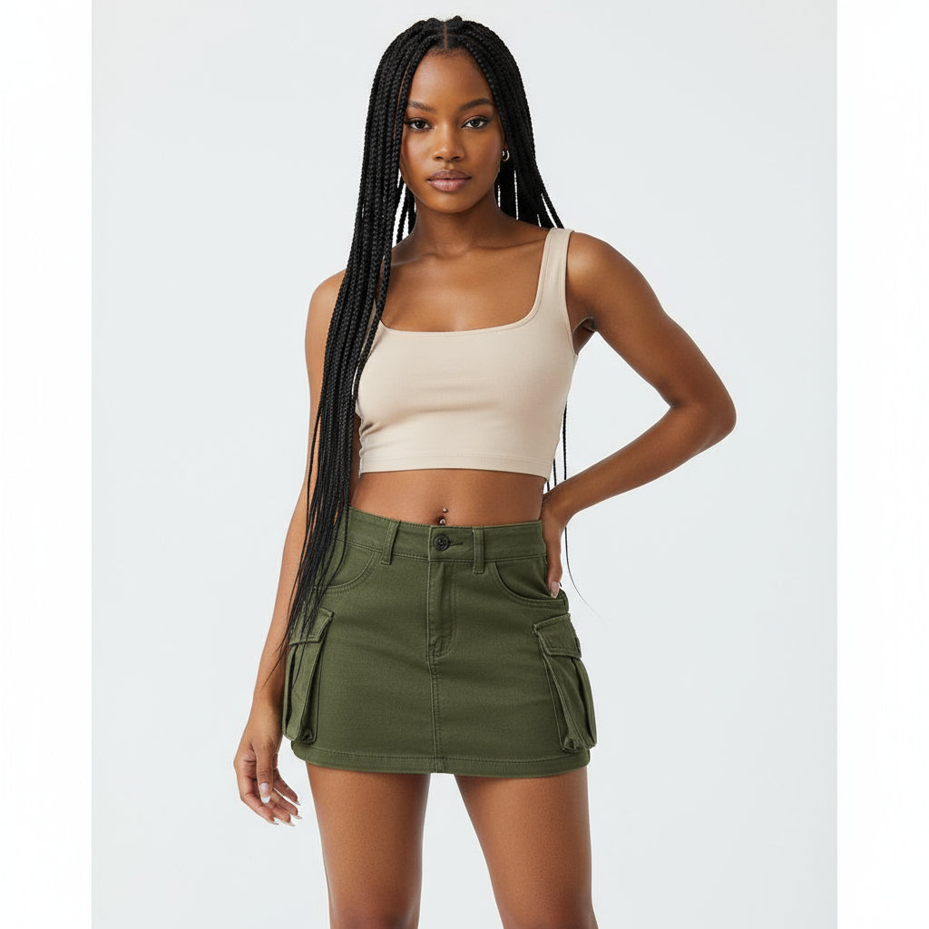 Side Pockets Mini Skirt