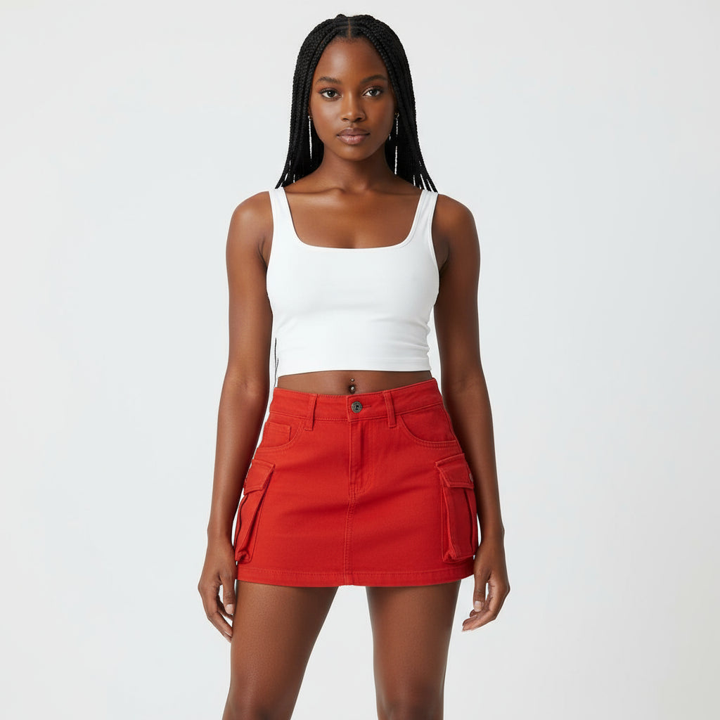 Side Pockets Mini Skirt