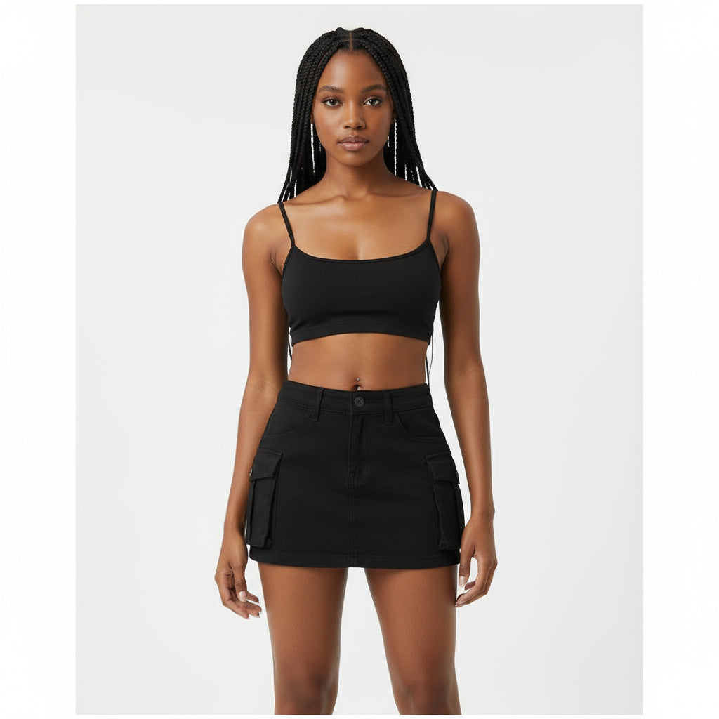 Side Pockets Mini Skirt