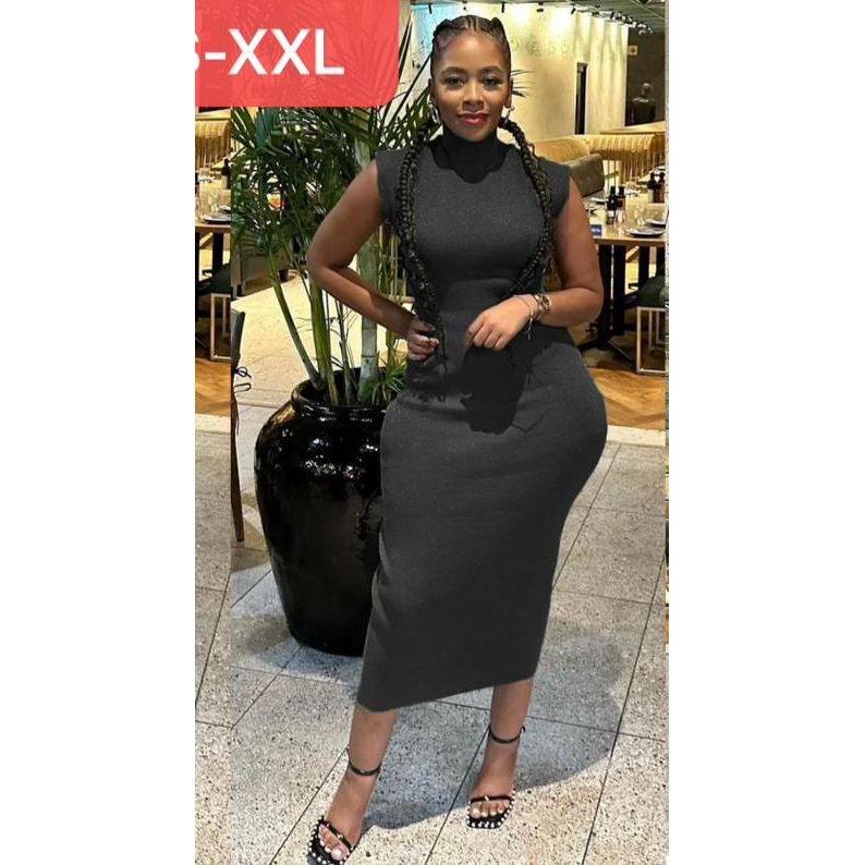 Round Neck Tight Sleeveless Midi Dress.