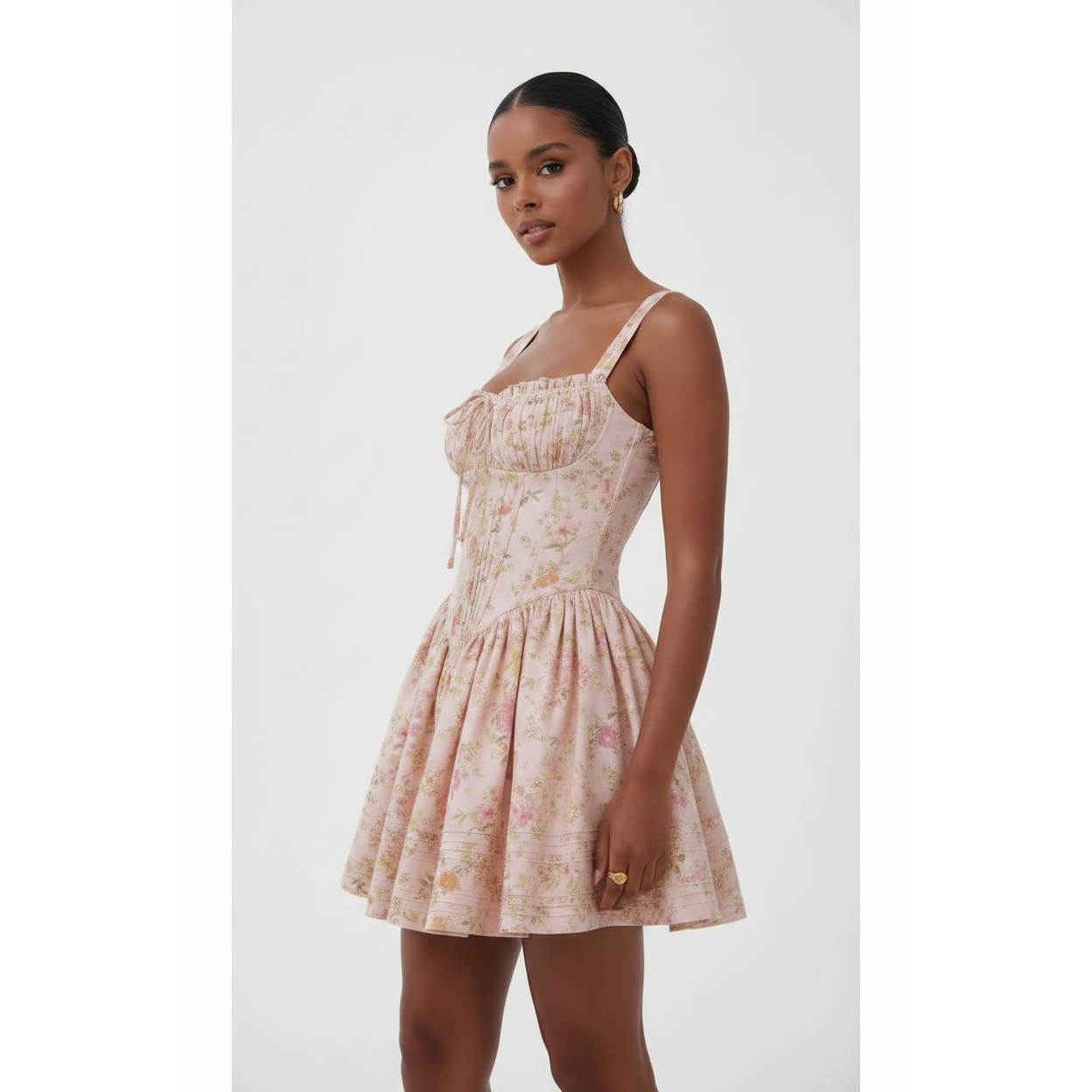 Floral-print cotton mini dress