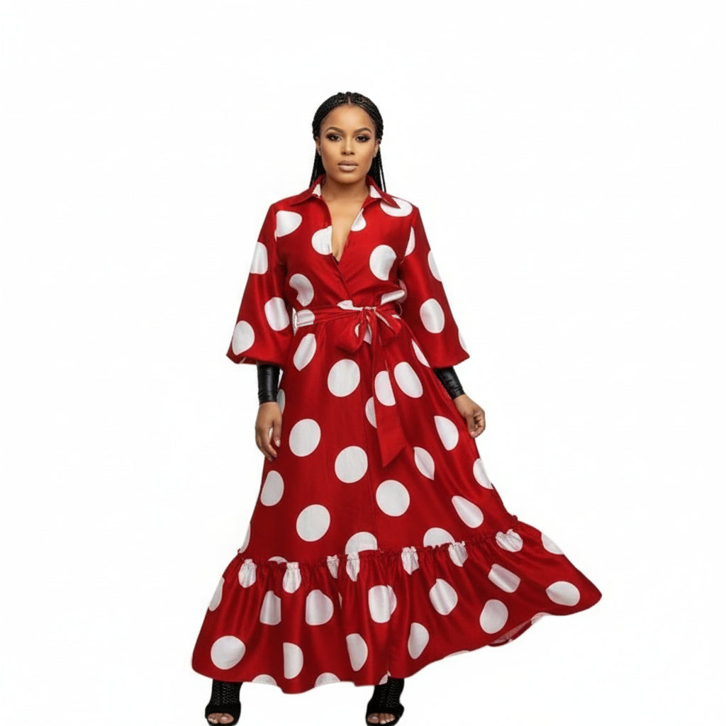 Lantern Sleeve Ruffle Hem Dress