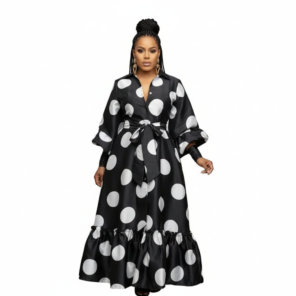 Lantern Sleeve Ruffle Hem Dress