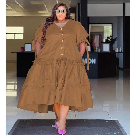 Plus Size Solid Color Pleated Dress