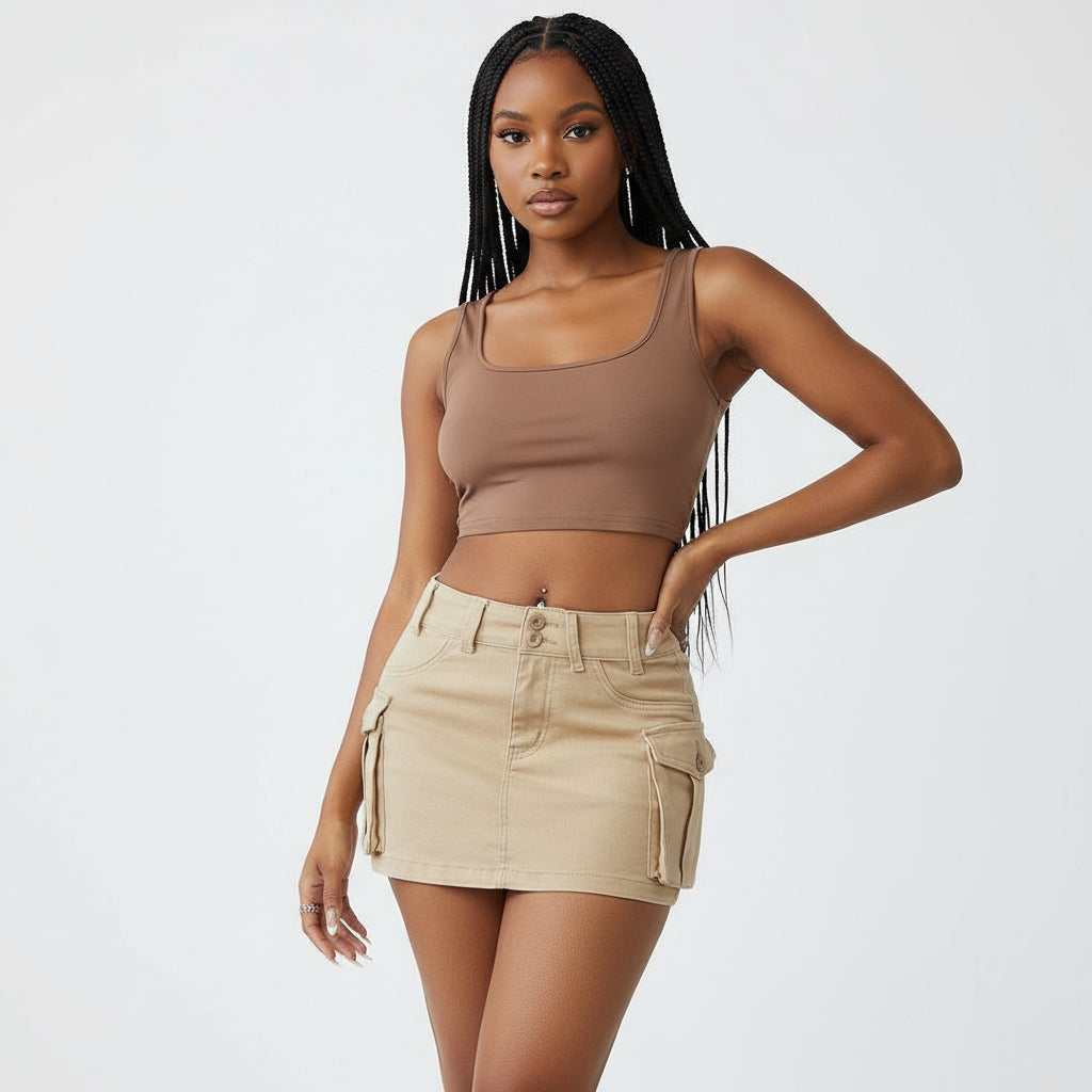 Side Pockets Mini Skirt