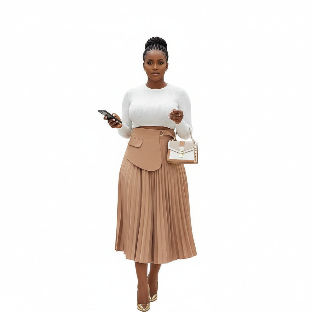 High waist Pleated Midi skirt.