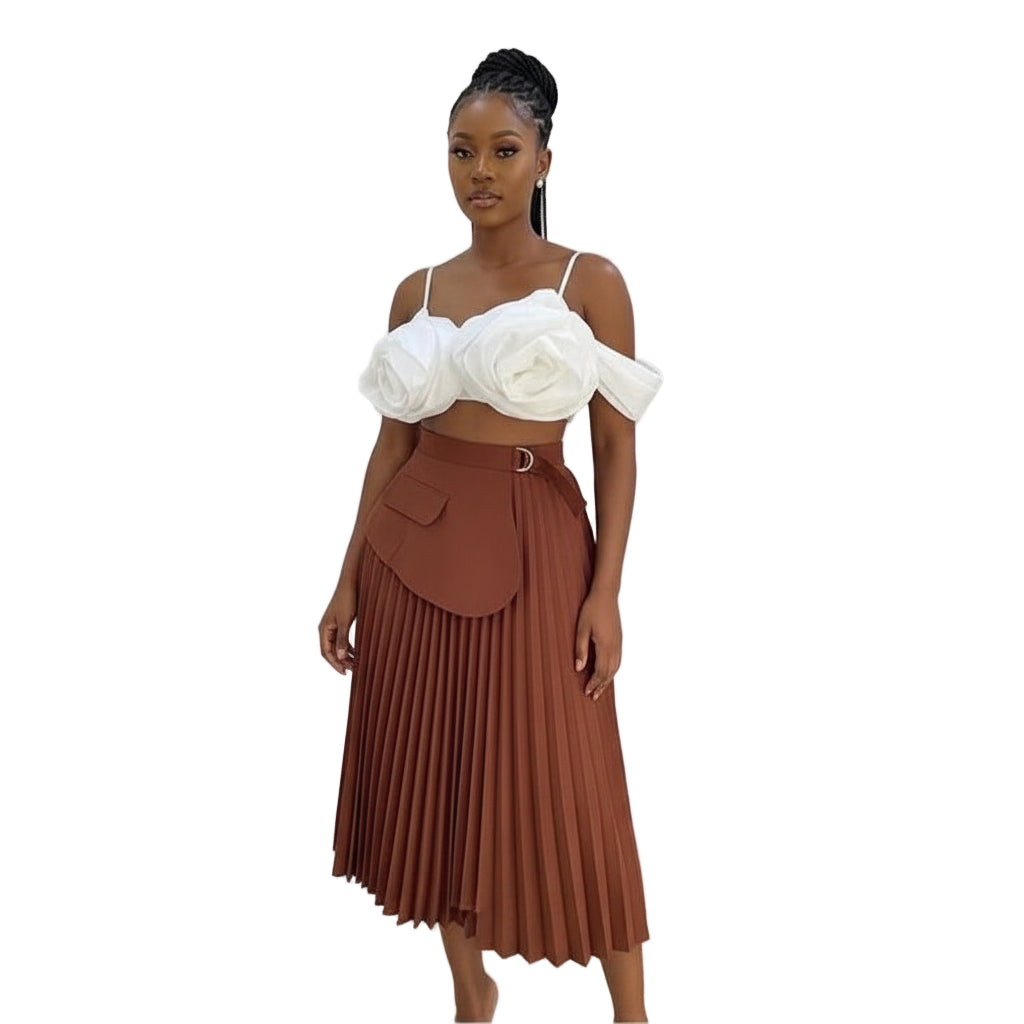 High waist Pleated Midi skirt.